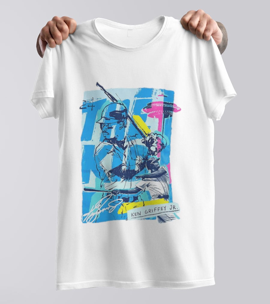 Ken Griffey Jr 24 Seattle Mariners Vintage Baseball Art Player Signature T-Shirt