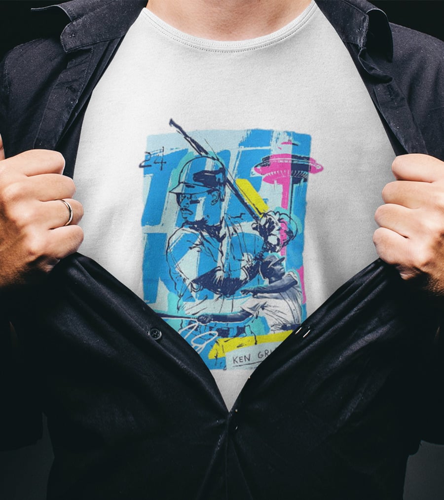 Ken Griffey Jr 24 Seattle Mariners Vintage Baseball Art Player Signature T-Shirt