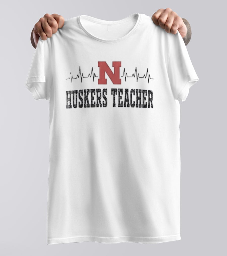Nebraska Huskers Teacher Heartbeat Football Fan T-Shirt