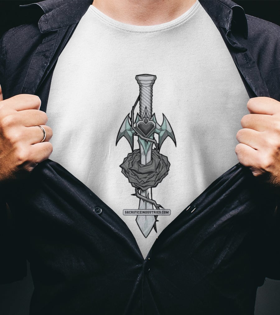 Sacrifice Industries Sword Rose Heart Icon With Wings And Thorns T-Shirt