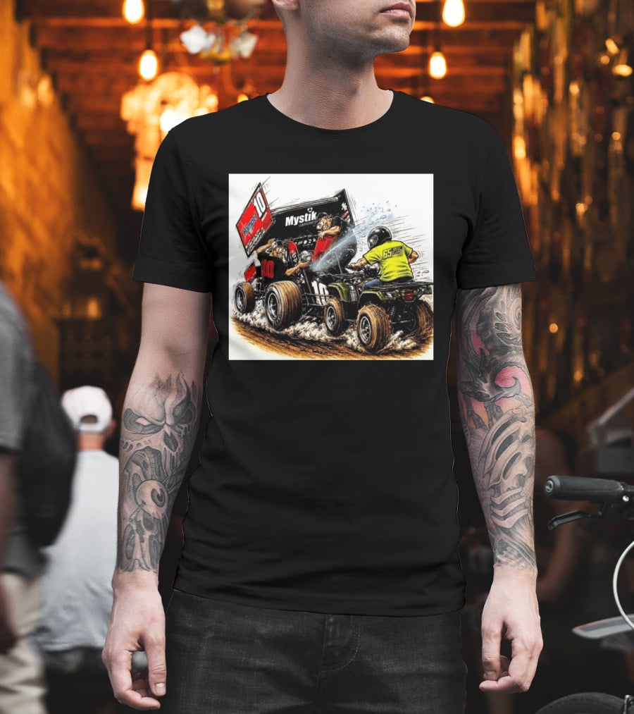 ATV Racing Action With Mystik Lubricants Dirt Track Riders Off Road Racing Vehicles And Hampel 65 Speed Shop T-Shirt