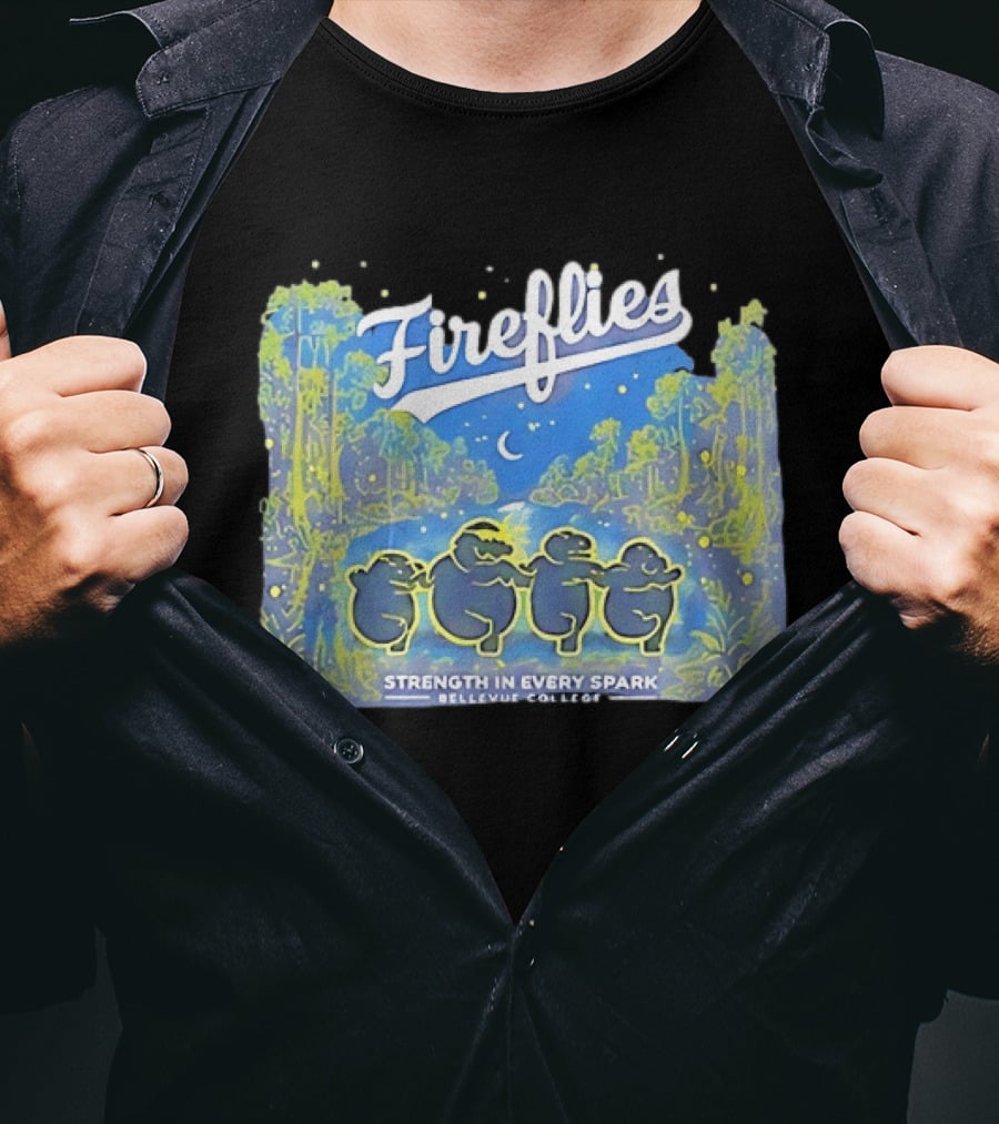 Fireflies Bellevue College Strength In Every Spark Under Night Sky T-Shirt