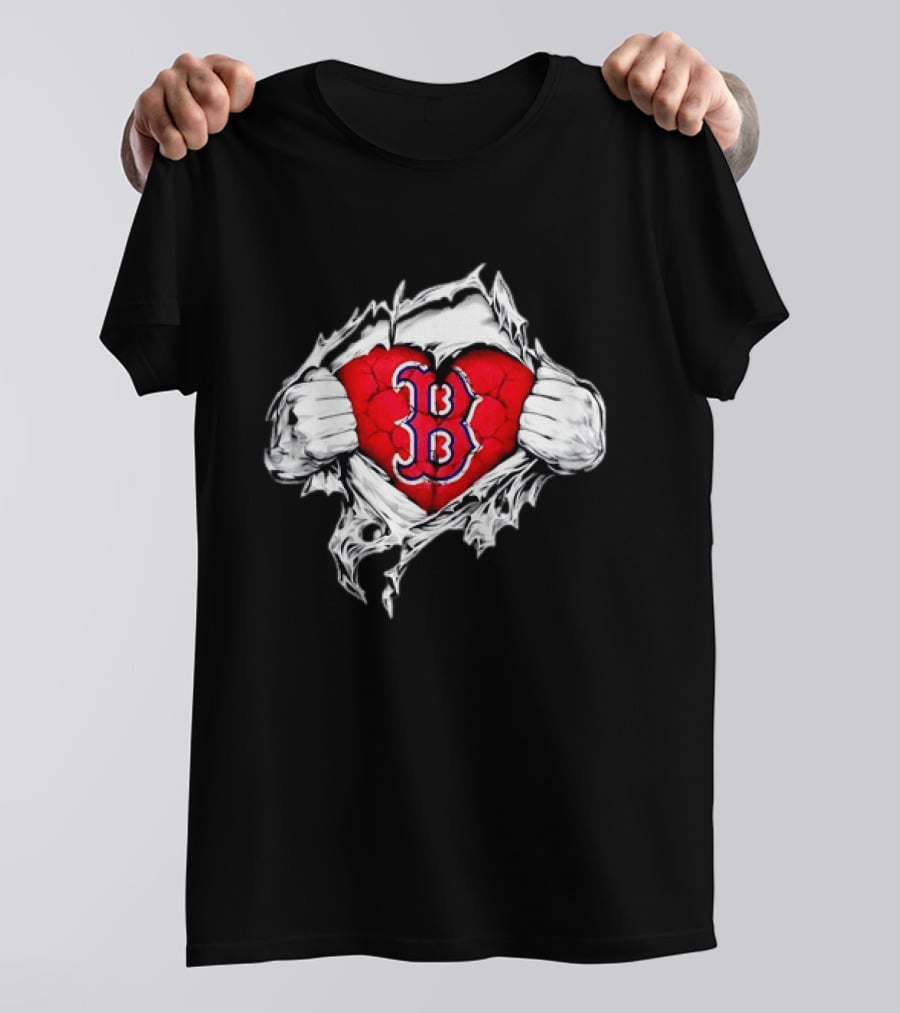 Boston Red Sox Heart Ripped Chest MLB Baseball Fan T-Shirt