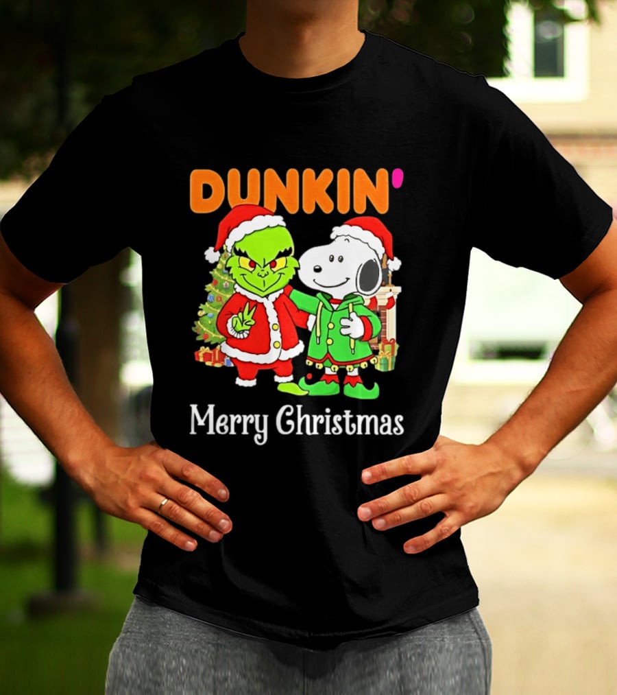 Dunkin Merry Christmas Grinch Snoopy Santas T-Shirt