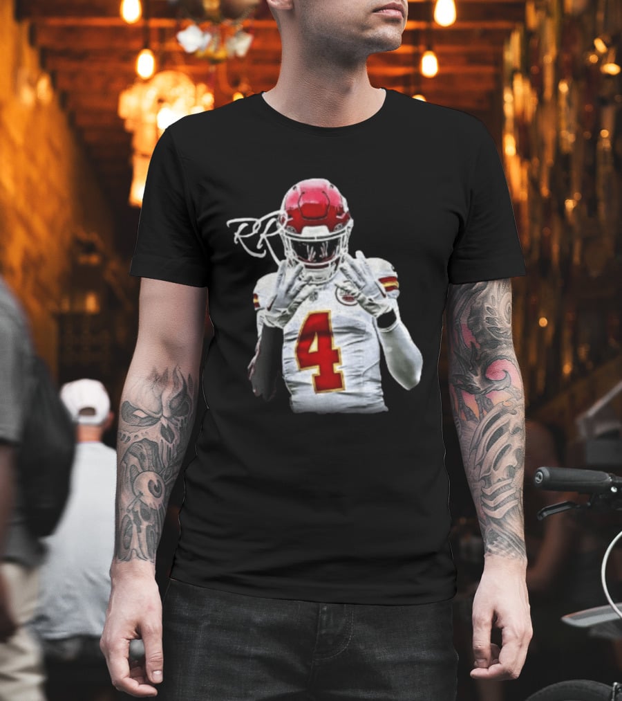 Rashee Rice Number 4 Kansas City Chiefs Football RP Helmet And Jersey T-Shirt