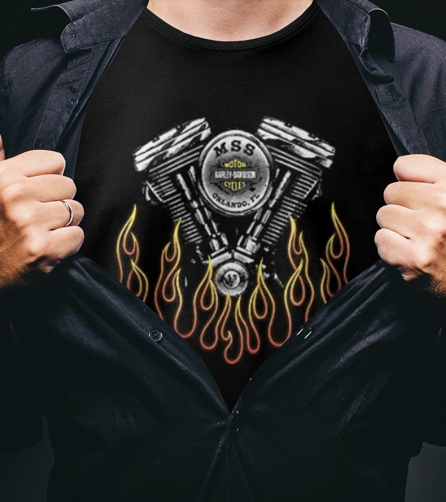 Harley Davidson Motorcycles Engine With Flames T-Shirt
