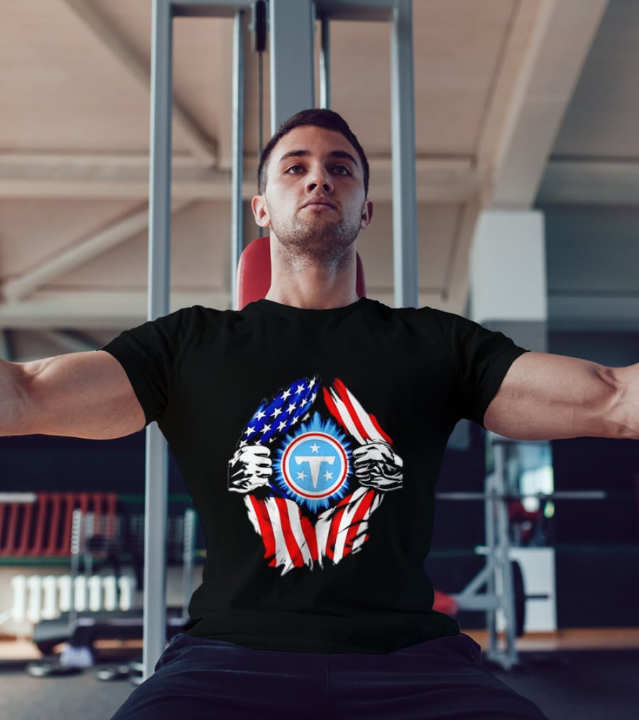 Tennessee Titans American Flag Ripped Chest USA Football Fan T-Shirt