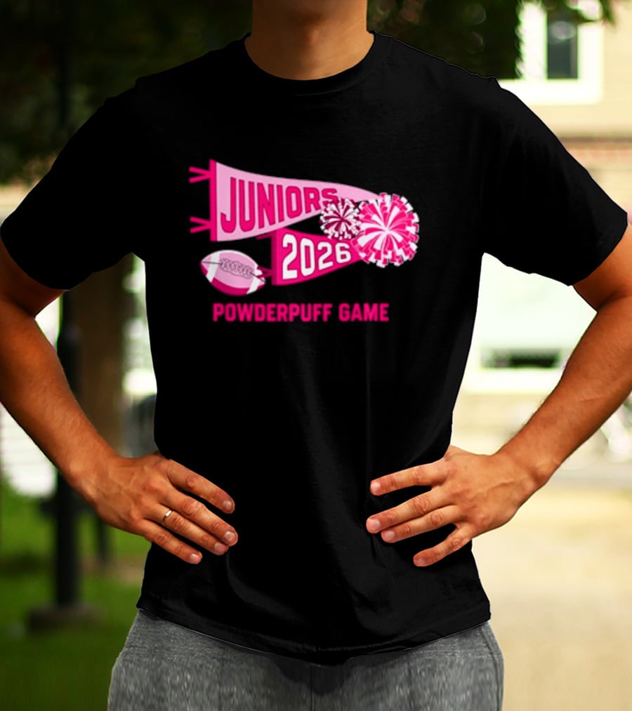 Juniors 2026 Powderpuff Game Pom Poms And Football T-Shirt