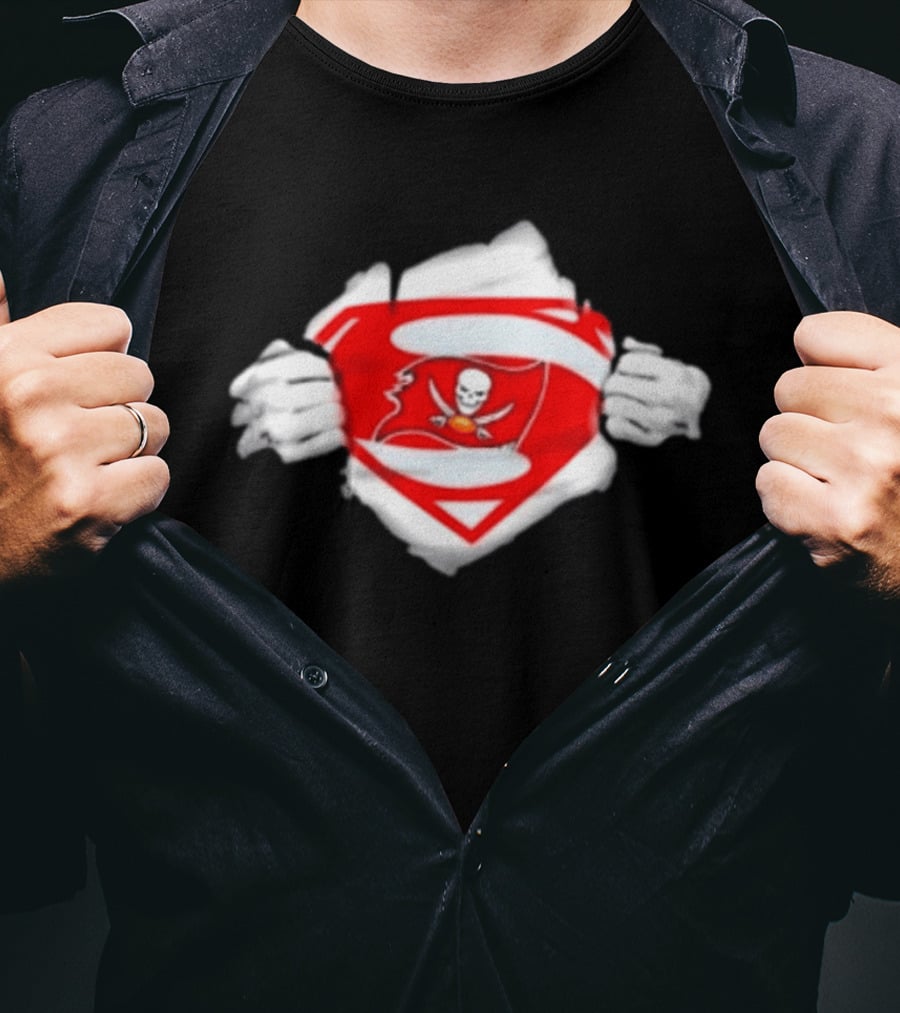 Tampa Bay Buccaneers Superpower Fan Symbol With Skulls Football Superman T-Shirt