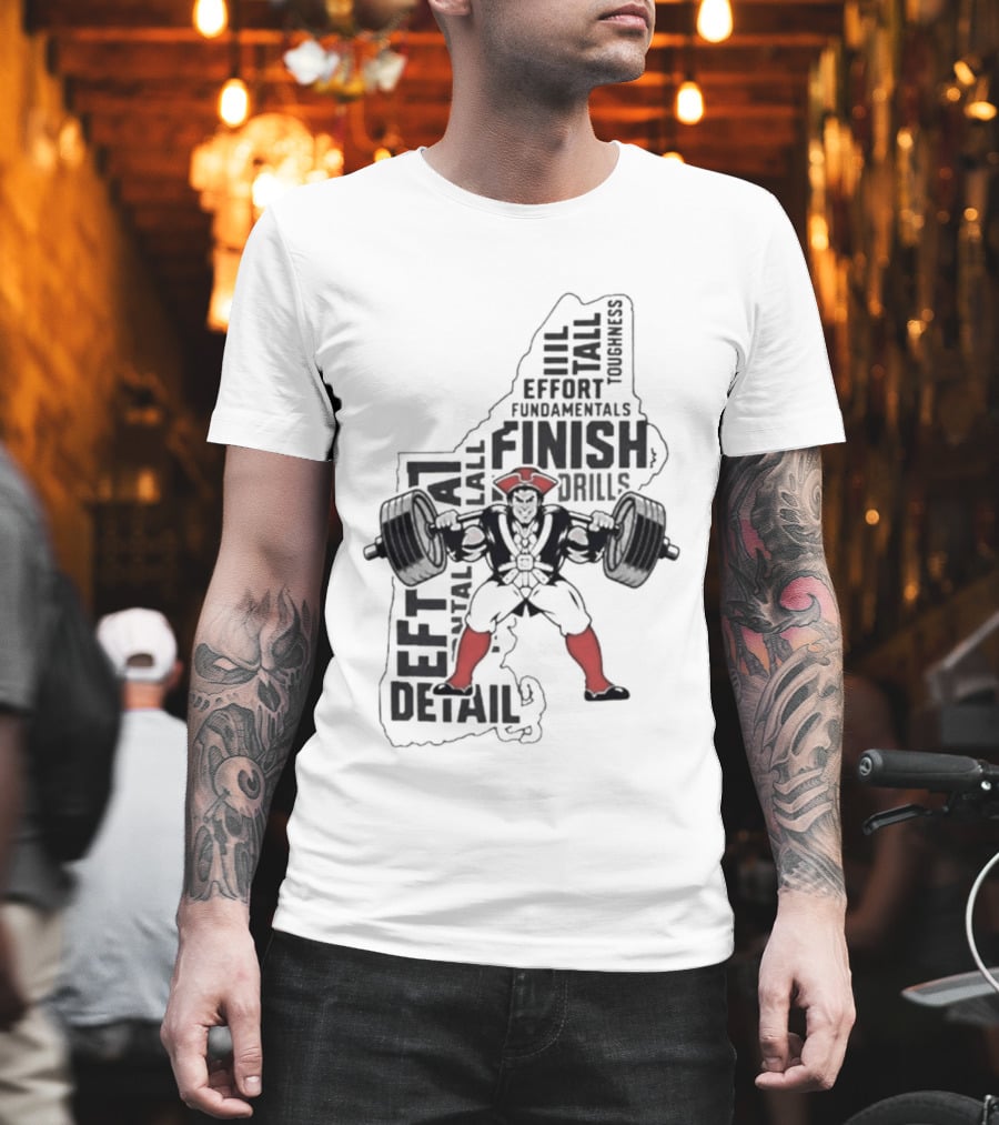 Pat Patriot Colonial Barbell Finish Drill Effort Detail T-Shirt