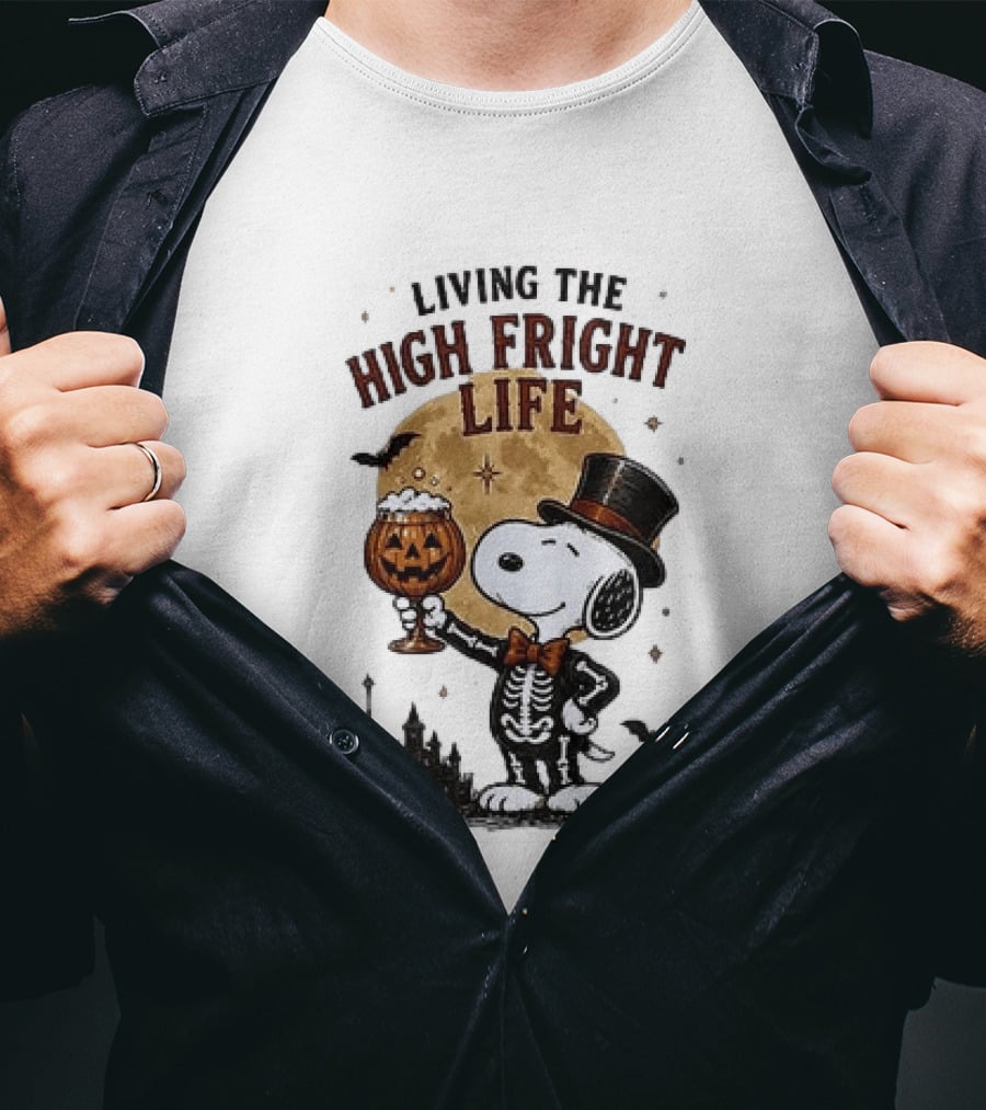 Peanuts Snoopy Living The High Fright Life Halloween Moon Pumpkin T-Shirt