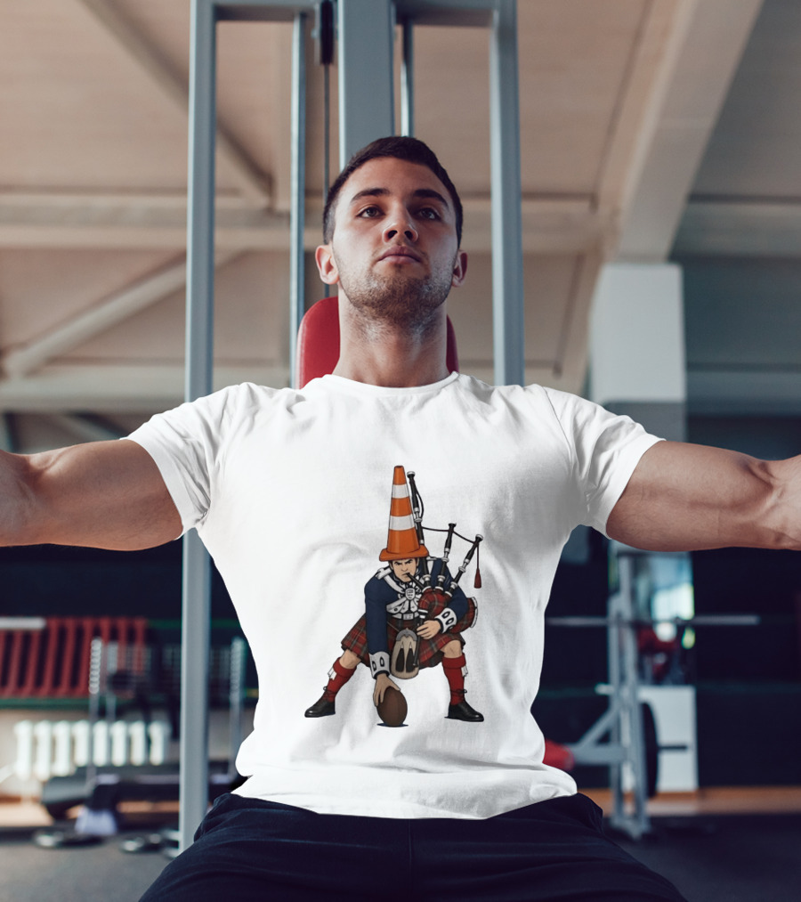 Scottish Bagpiper Traffic Cone American Football Fusion T-Shirt