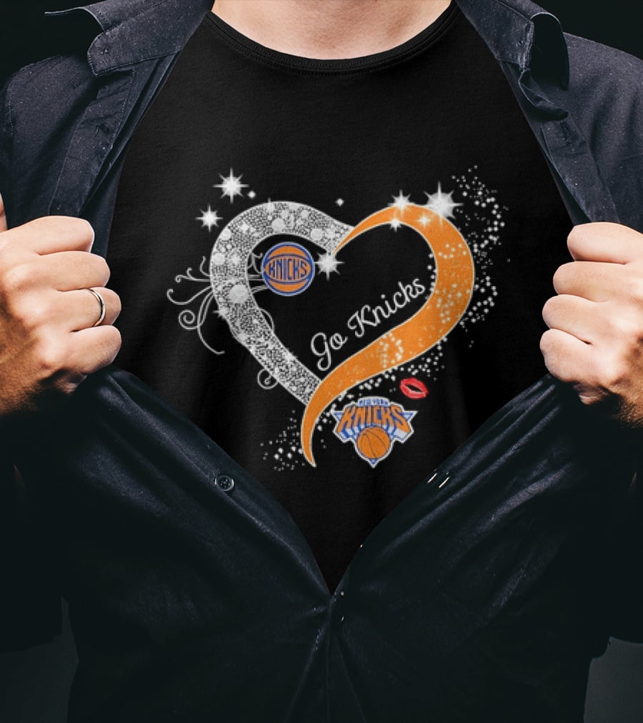 New York Knicks Heart Sparkle Go Knicks Basketball NBA Kiss T-Shirt