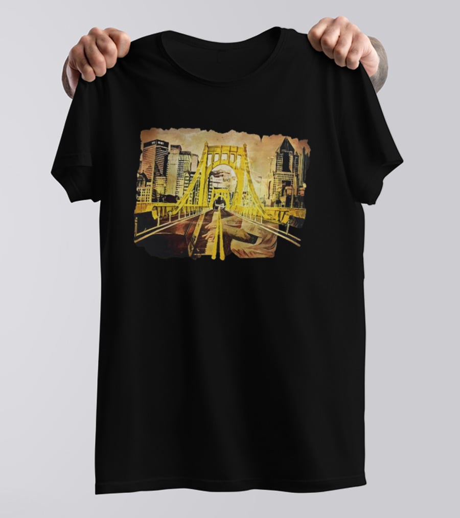 Pittsburgh Skyline 1992 Roberto Clemente Bridge Piano Player T-Shirt
