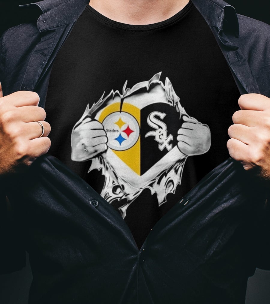 Pittsburgh Steelers Chicago White Sox Heart Superman Chest Rip T-Shirt