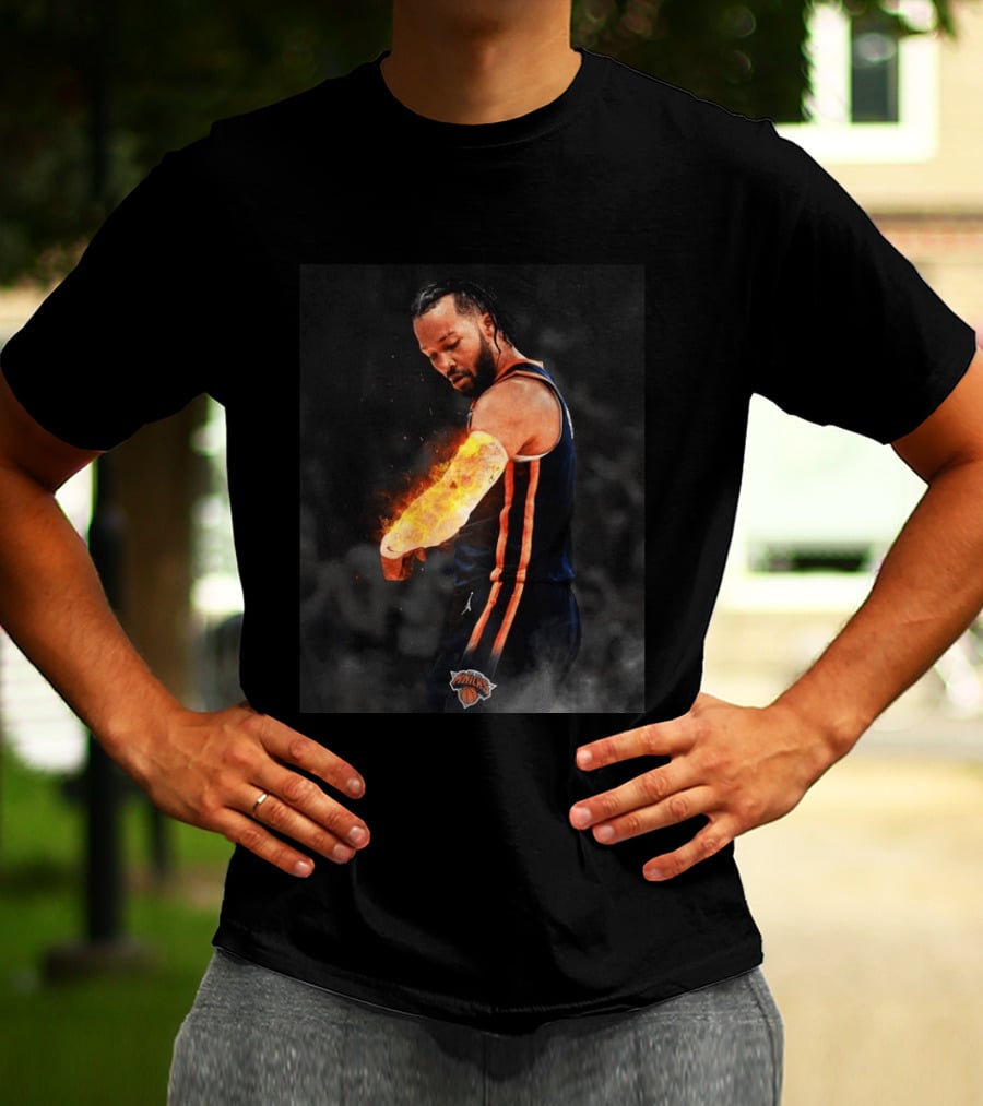 Happy International Lefthanders Day Jalen Brunson Knicks Player Flaming Arm T-Shirt