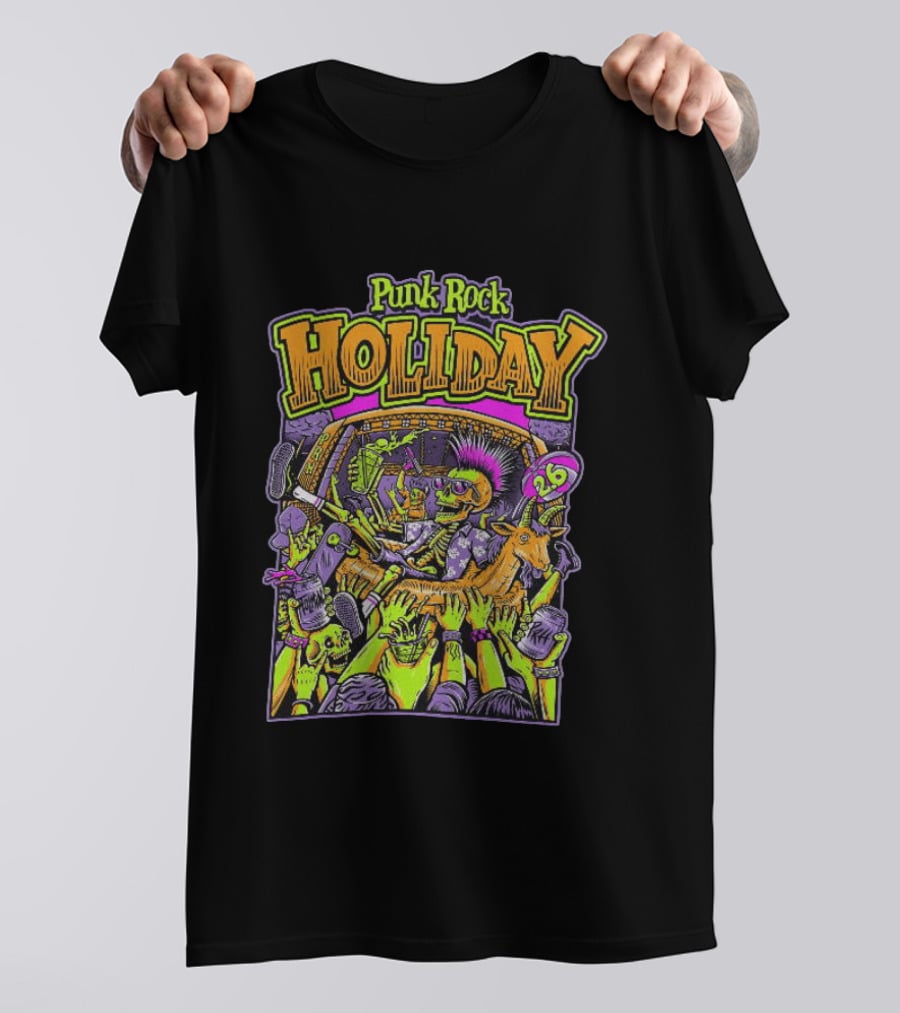 Punk Rock Holiday Skeleton Goat Crowd Surfing Music Festival 26 Summer T-Shirt