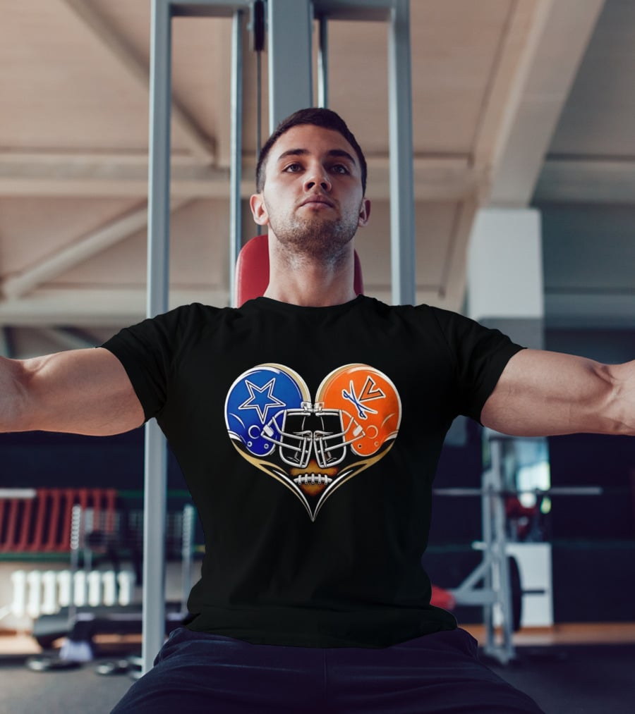 Dallas Cowboys Virginia Cavaliers Heart Helmet Football Fusion T-Shirt