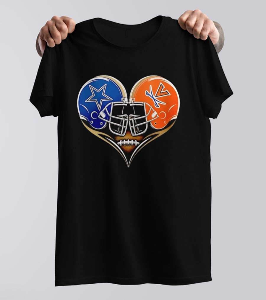 Dallas Cowboys Virginia Cavaliers Heart Helmet Football Fusion T-Shirt