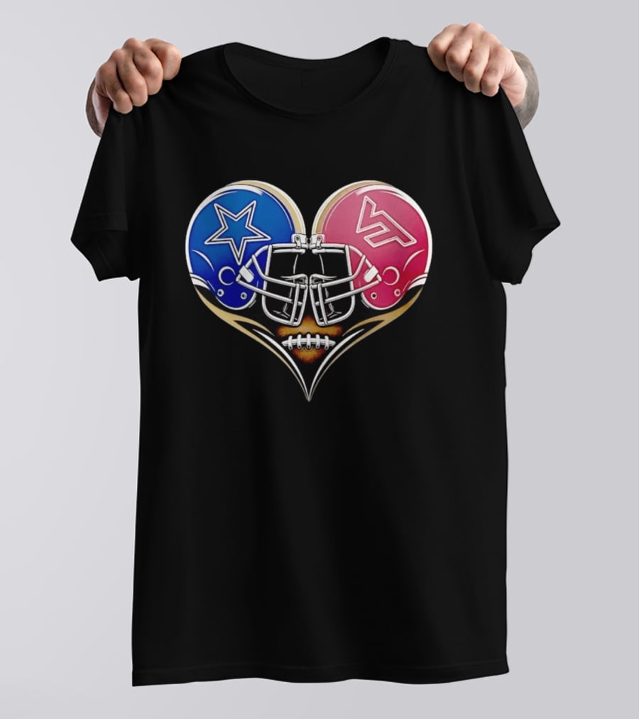 Dallas Cowboys Virginia Tech Hokies Heart Helmet Football T-Shirt