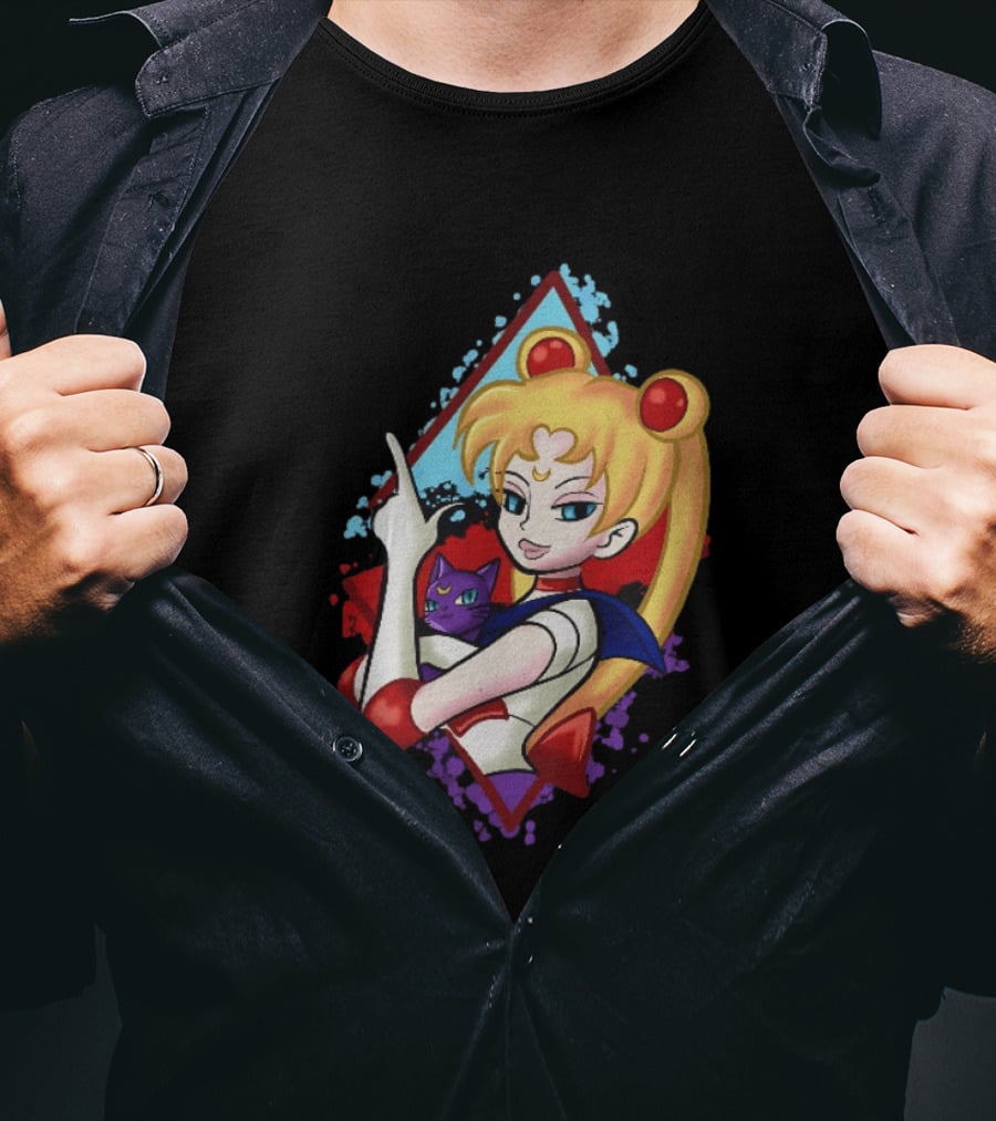 Sailor Moon With Luna Cat Anime Manga T-Shirt