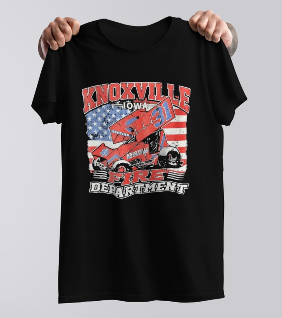 Knoxville Iowa Fire Department Station 31 Sprint Car American Flag T-Shirt