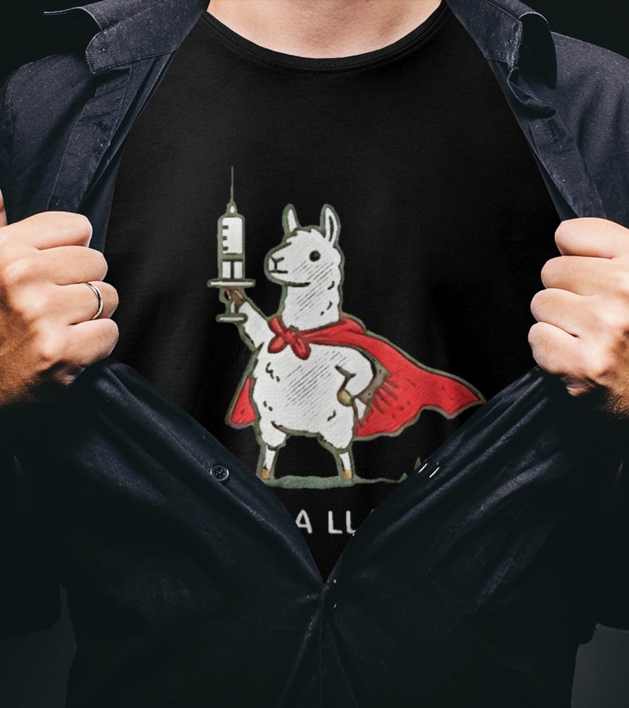 Trauma Llama Nurse Superhero Holding Syringe T-Shirt