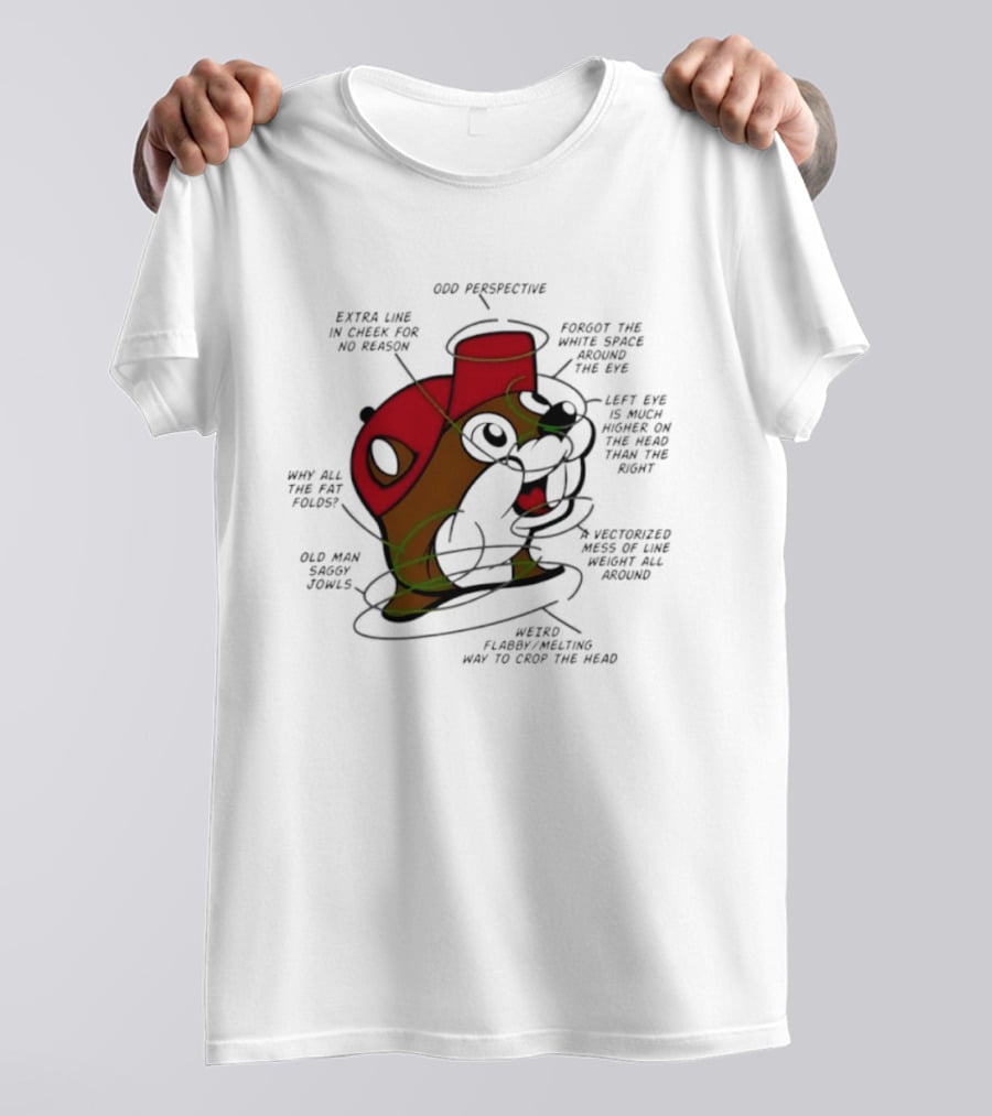 Beaver Cartoon Anatomy Critique Buc Ee's Extra Chin Humor Perspective Analysis T-Shirt
