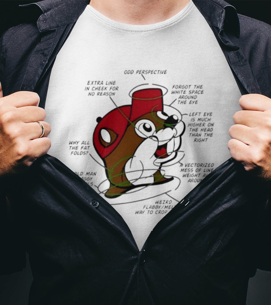 Beaver Cartoon Anatomy Critique Buc Ee's Extra Chin Humor Perspective Analysis T-Shirt