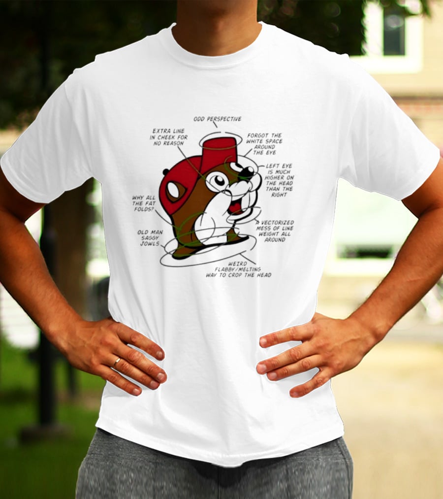 Beaver Cartoon Anatomy Critique Buc Ee's Extra Chin Humor Perspective Analysis T-Shirt