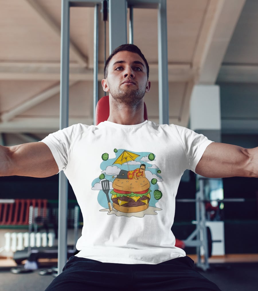 Bob Belcher Relaxing On Giant Burger With Lettuce Clouds And Spatula Bob's Burgers T-Shirt
