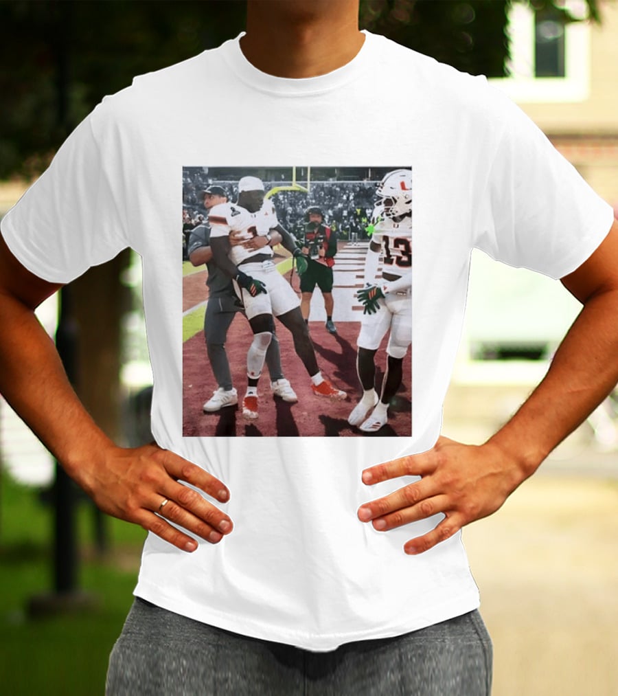 Miami Hurricanes Football Players Number 1 And 13 Celebration On Field T-Shirt