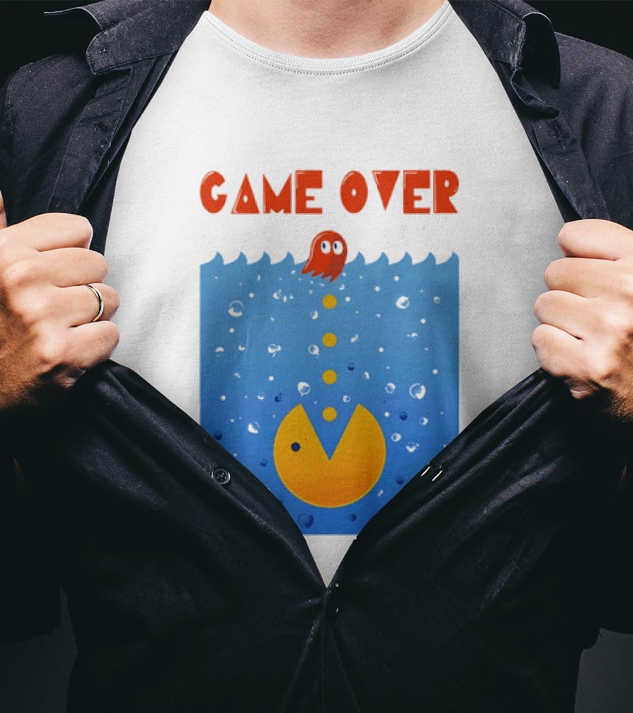 Pac Man Game Over Underwater Ghost Retro Gaming T-Shirt