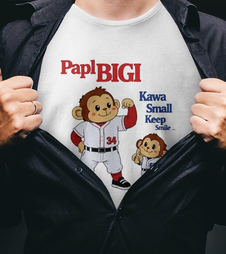 Papl BIGI Kawa Small Keep Smile Baseball Monkey Players 34 66 T-Shirt