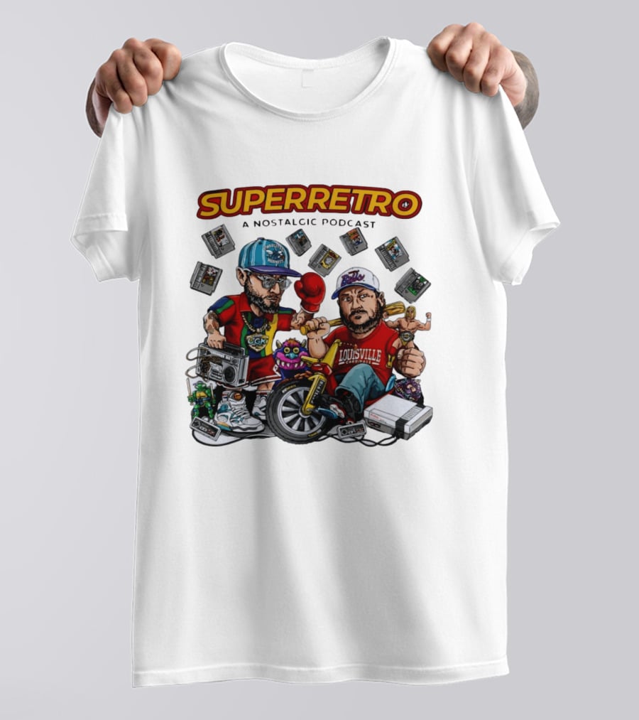 SuperRetro A Nostalgic Podcast Charlotte Hornets Louisville Cardinals Boombox Ugk Figurines Retro Games T-Shirt