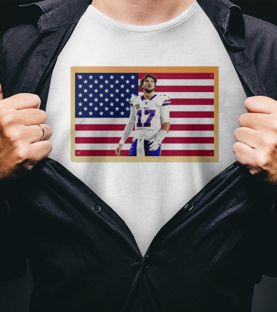 Josh Allen Buffalo Bills American Flag Football Star 17 T-Shirt