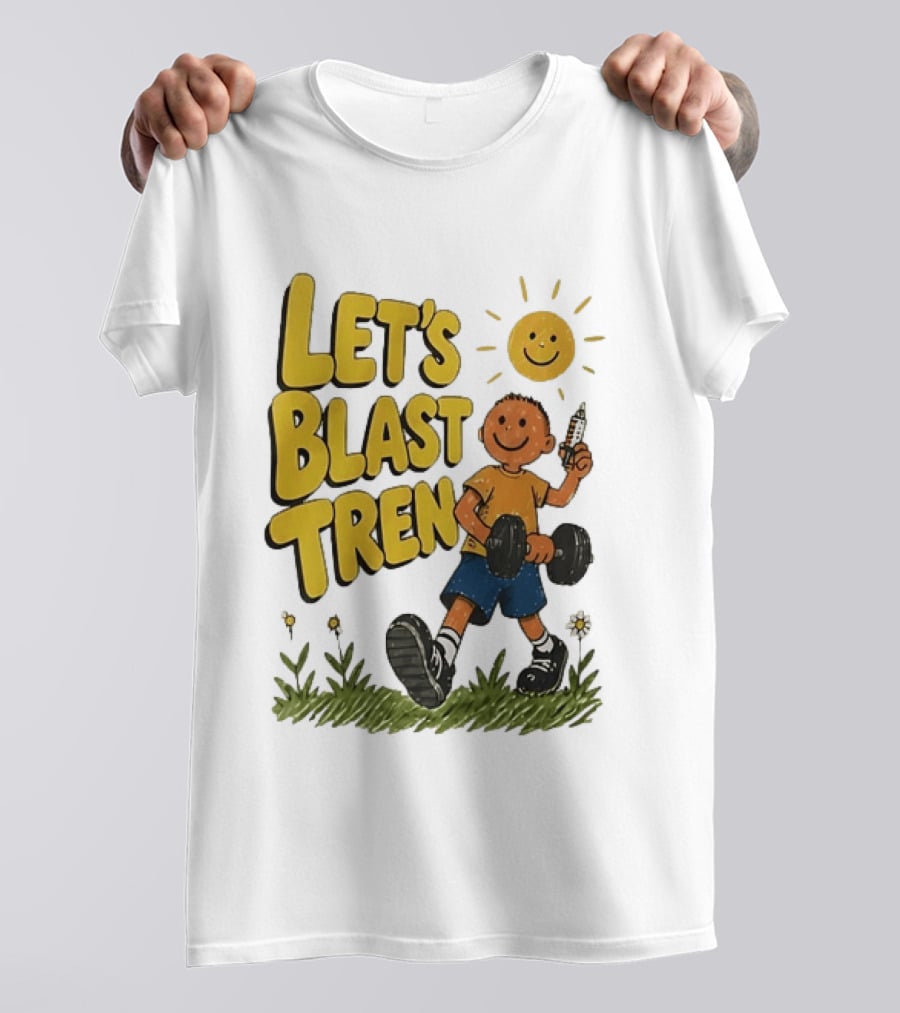 Let's Blast Tren Bodybuilding Fitness Workout Cartoon Dumbbell Sun T-Shirt