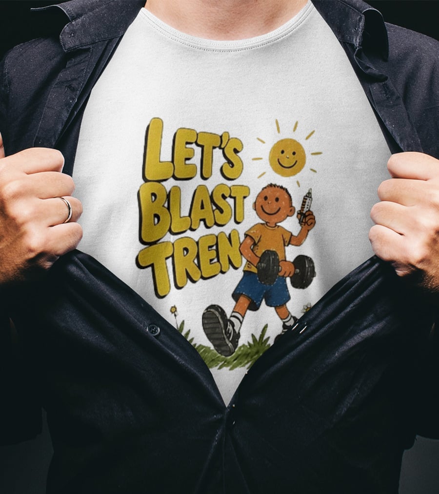Let's Blast Tren Bodybuilding Fitness Workout Cartoon Dumbbell Sun T-Shirt