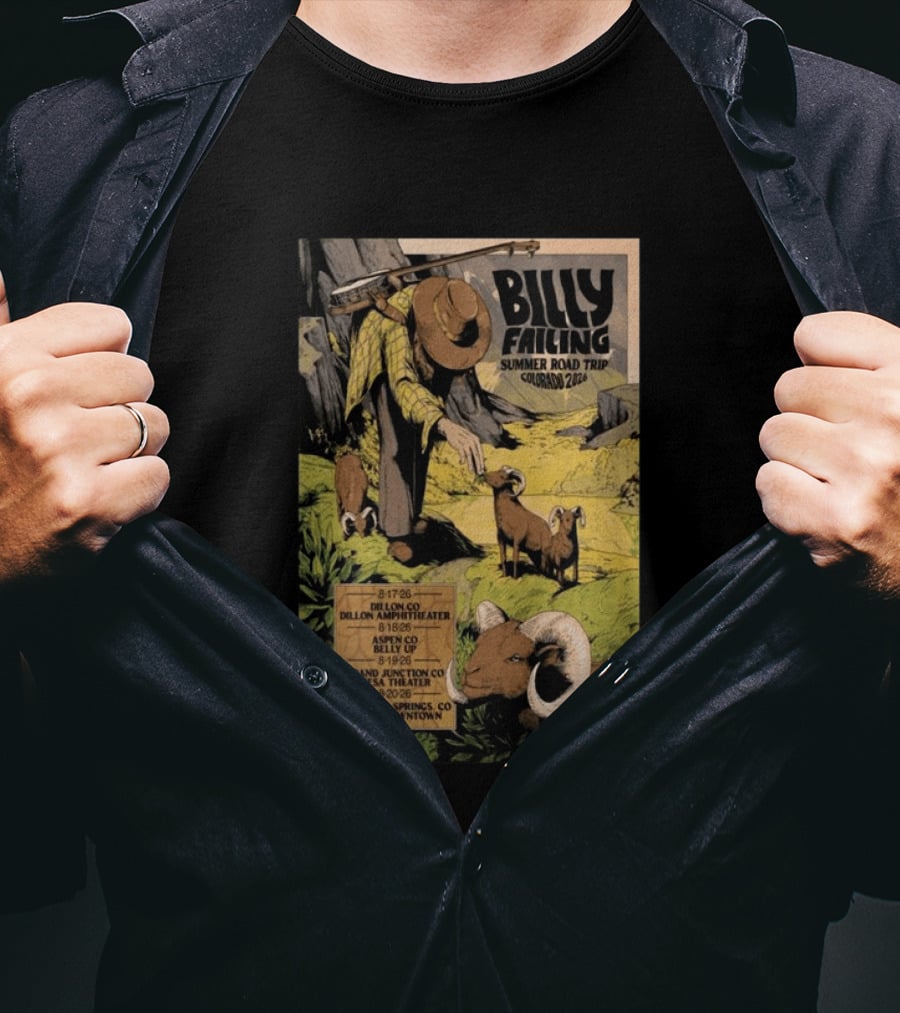 Billy Failing Summer Road Trip Colorado 2026 Grand Junction Lulu's Downtown Meadow Park Theater Dillon Amphitheater T-Shirt