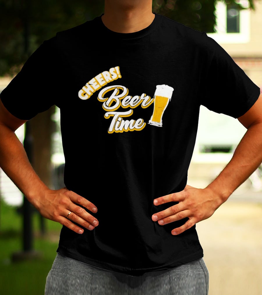 Cheers Beer Time Distressed Alcohol Drinking T-Shirt