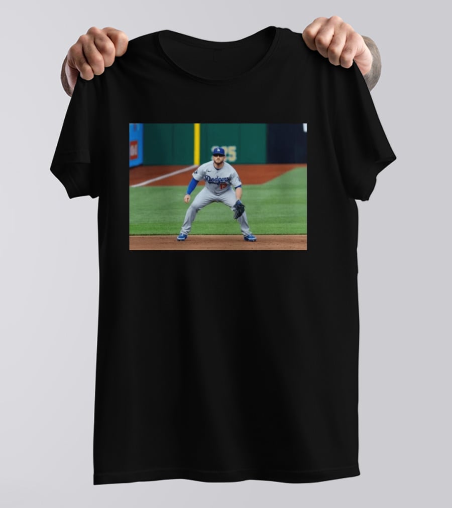 Los Angeles Dodgers Max Muncy Jersey Number 13 Third Baseman Action Shot T-Shirt