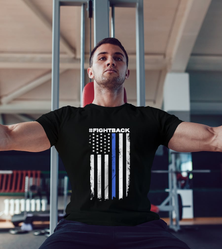 #Fightback Distressed Thin Blue Line American Flag T-Shirt