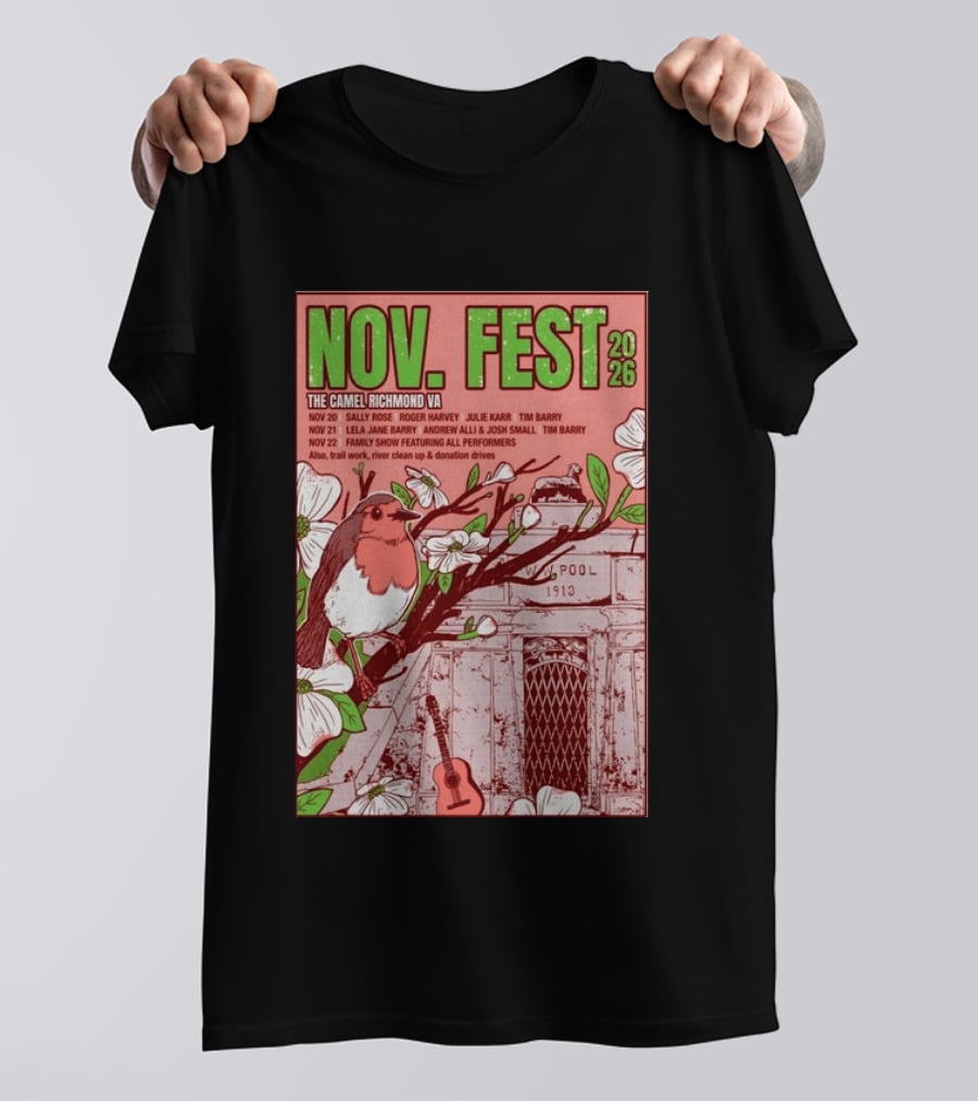 Nov. Fest 2026 The Camel Richmond VA Sally Rose Roger Harvey Julie Karr Tim Barry Lela Jane Barry Andrew Alli Josh Small Family Show T-Shirt