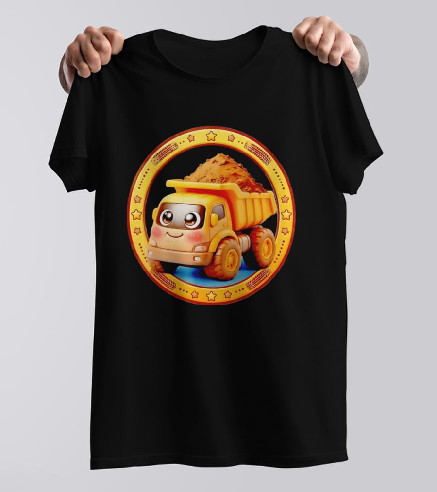Yellow Dump Truck With Dirt Cute Construction Vehicle With Stars T-Shirt