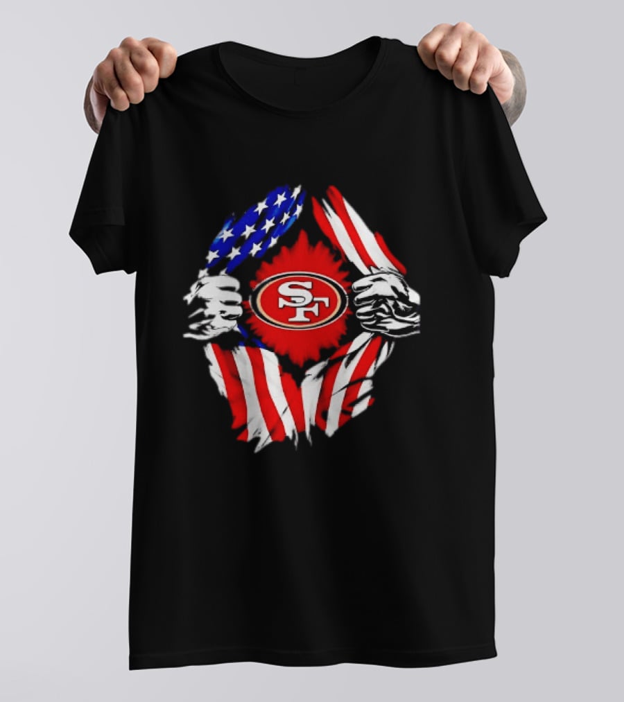 San Francisco 49ers SF American Flag Ripped Chest T-Shirt