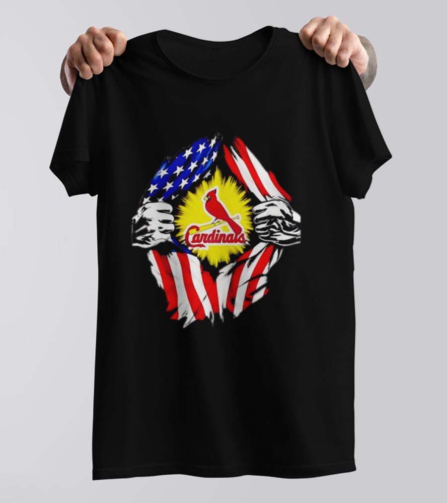 St Louis Cardinals Ripped American Flag Chest Baseball Fan Gear T-Shirt