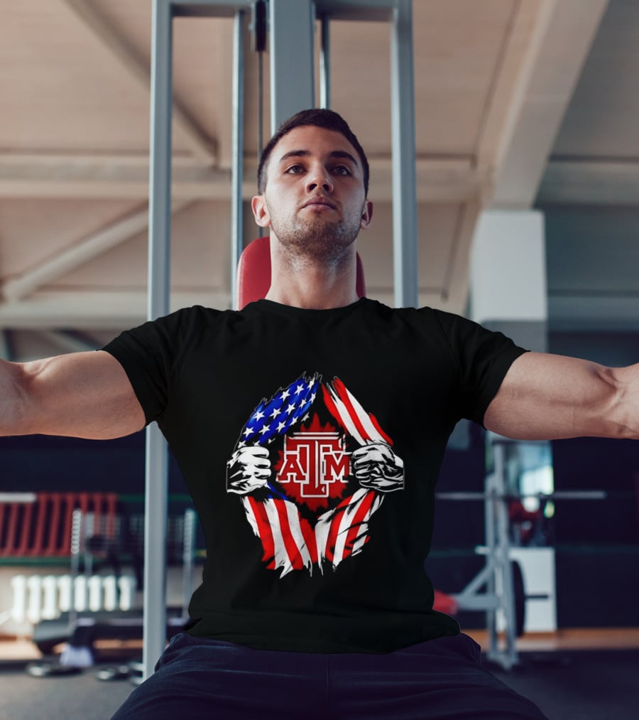 Texas A And M University Ripped Chest American Flag T-Shirt