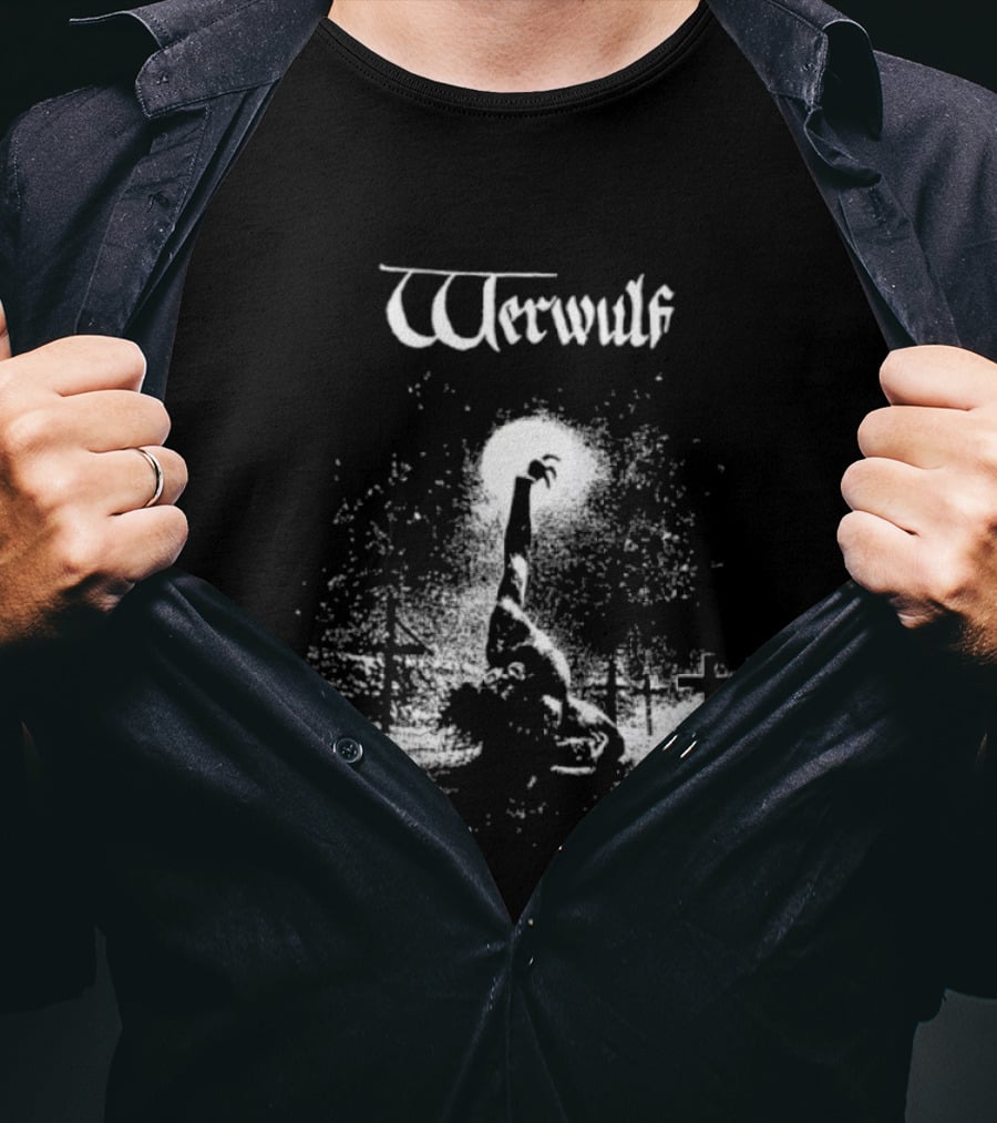 Werwulf Devoureth All Mankynde Black Metal Crosses And Moonlit Scene T-Shirt