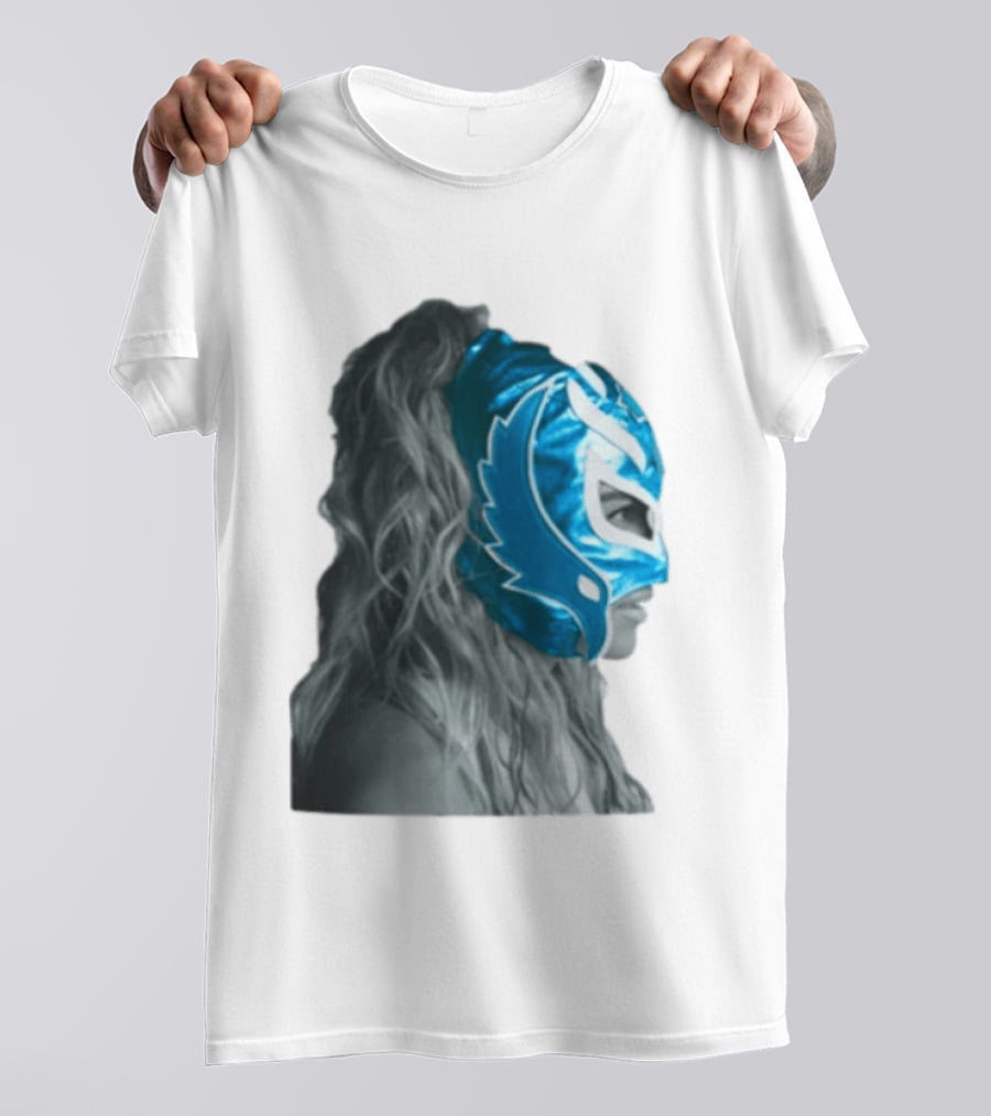 Karol G Store Limited Edition Cream Blue Luchador Mask T-Shirt