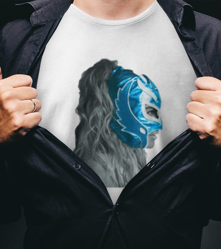 Karol G Store Limited Edition Cream Blue Luchador Mask T-Shirt